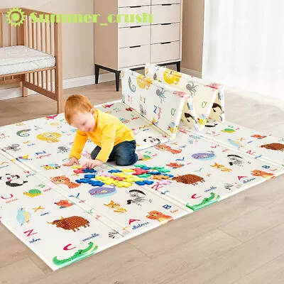 2Side Baby Play Mat Crawling Soft Blanket Folding Cartoon Waterproof Picnic • £26.99