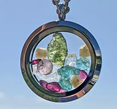 Moldavite Pendant / Phenacite / Herkimer Diamond / Auralite 23 Locket Necklace • $71.20