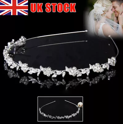 Ladies Diamante Leaves Headband HairBand Clasp Bridal Flower Wedding Tiara Crown • £3.59