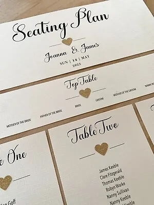 DIY Wedding Table Seating Plan Cards - Heart Glitter - Seating Plan • £1.50