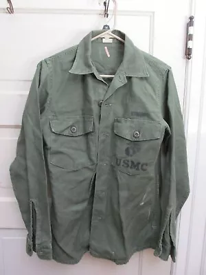 Vietnam War USMC Marine Stencil OG-107 OD Sateen Cotton Fatigue Shirt RUTTER-REX • $39.95