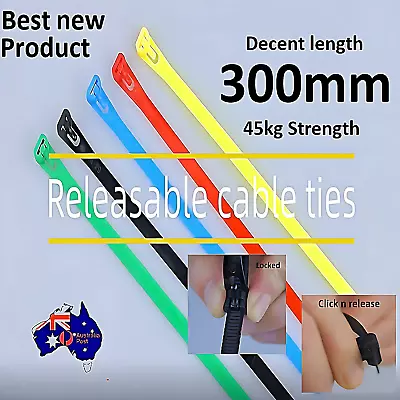 CABLE TIES 300mm Reusable Releasable Zip Ties 30cm Long INNOVATIVE NEW PRODUCT • $4.95