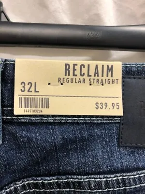 Reclaim Jeans Mens 32L Regular Straight Blue Whiskered Dark Wash Pockets • $28.78