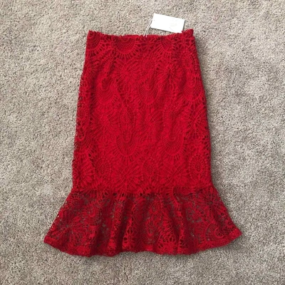 $24.95 • Buy Zara Skirt Womens Size M Red Lace Midi Mermaid