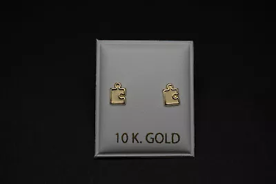 10k Yellow Gold Puzzle Piece Earrings Stud With Screw Back  • $27