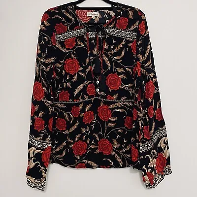 $32.99 • Buy Arnhem Ladies Size 12 Floral Long Sleeve Top Blouse Black & Red Boho Hippy Gypsy