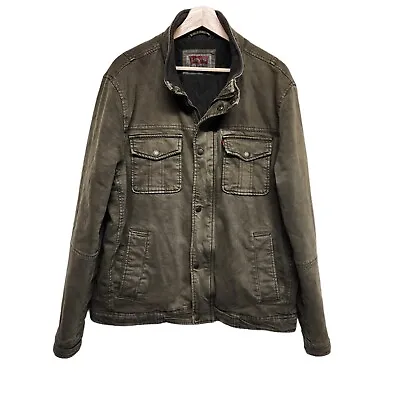 Levi's Men's Full Zip Utility Jacket Olive Green Quilt Stitch Lined MENS LARGE • $27