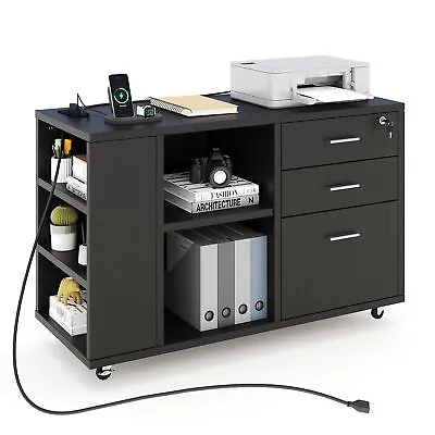 Mobile File Cabinet 3 -Drawer Office Organizer Filing Cabinet W/Charging Station • $106.99