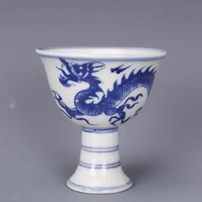 Chinese Ming Blue And White Porcelain Dragon Design Goblet Liquor Cup 3.3 Inch • $18.99