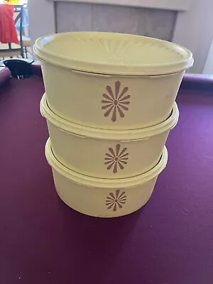 Set Of 3 Vintage Tupperware Yellow Servalier 8' Round Canisters W/ Lids #1204 • $20