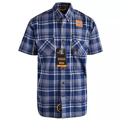 Ariat Men's Shirt Stonewash Blue Button Plaid Rebar Short Sleeve Woven (489) • $26.25