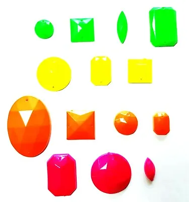 Bead Stone Neon Fluorescent Painted Flat Back Faceted Sew On Acrylic Jewels Gems • £2.79