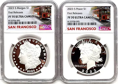 2 Coin Set 2023 S Proof Morgan Peace Silver Dollars Ngc Pf70 Uc Fr Sf    In Hand • $294.45