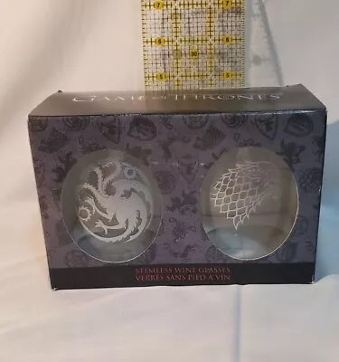 Game Of Thrones 2 Stemless Wine Glasses Etched Goblets New In Box • £16.14
