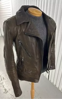 Coach $895 Distress Slim Moto Biker Leather Jacket Brown Dusty Olive S VINTAGE • $49.99