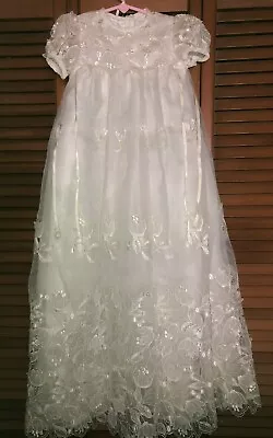 Custom Made 12m Christening Gown Embroidered Bridal Fabric Sequence Beads Pearls • $124.99