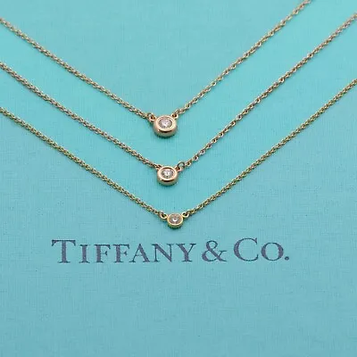 Tiffany & Co. Elsa Peretti Necklace 18K Yellow Gold 0.08ct Diamond By The Yard • $775