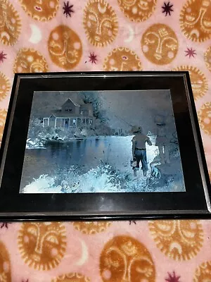 Iridescent Shiny Art Fishing Picture Vintage  • $20