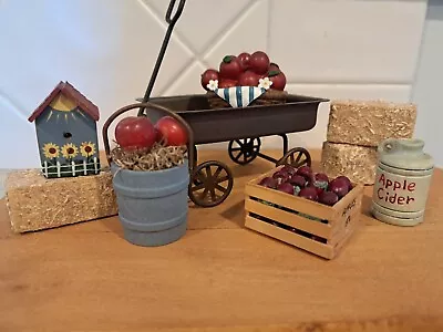 Dollhouse Miniatures 1:12 Metal Wagonhay Balesbird Houseapple Cratejugapple • $15