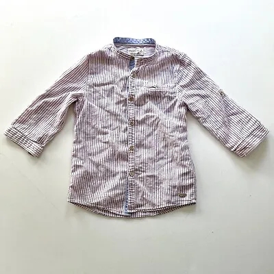 ZARA Boys Collection Mao Collar Shirt Size 8 Yr 128 Cm 3/4 Sleeve Button Up • $9.77