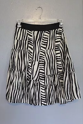 Lil Anthropologie Black White Silk Tiered Skirt 4 • $24.99