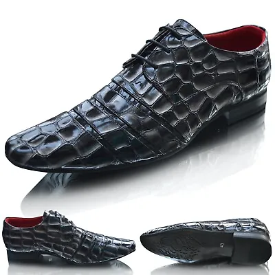 Mens Crocodile Skin Shoes Oxford Leather Formal Smart Dress Lace Up UKSize • £22.99