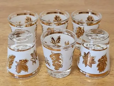 Vintage Barware Aldon Frosted Gold Leaf Shot Glasses Set Of 6 • $19.99