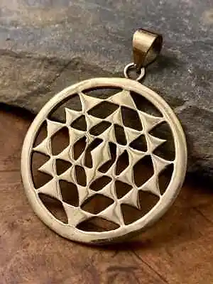 $12.99 • Buy Solid Brass Sri Yantra Bola Sacred Geometry Necklace Yoga Locket Pendant