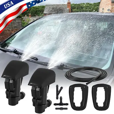 2x Universal Windshield Washer Nozzle Wiper Spray Jet W/2m Pipe Hose Connectors • $7.39