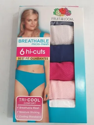 Fruit Of The Loom Women's 6 Pack Breathable Micro-Mesh Hi-Cuts Sizes 6810 • $16.99