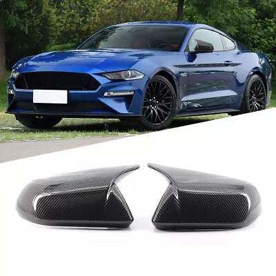 For 2015-2022 Ford Mustang Carbon Fiber M Horn Rearview Side Mirror Caps • $27.25