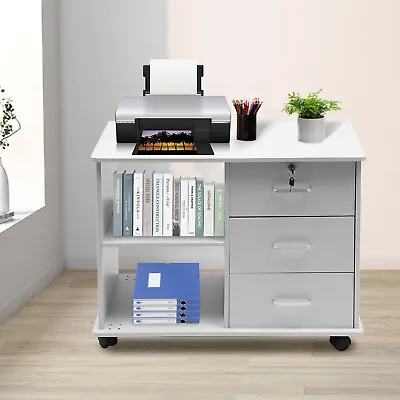 Mobile File Cabinet With Open Storage Shelves Rolling Printer Stand 3 Drawers • $63.65