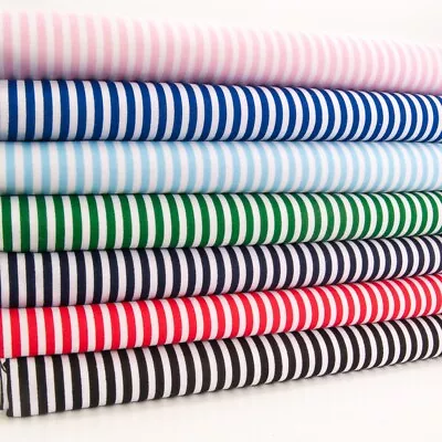 Candy Stripe Fabric - Polycotton Striped Material - 8 Colours With White • £2.19