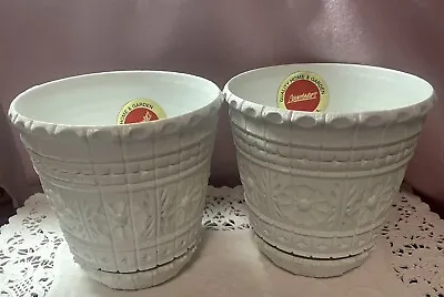 2 New LAWNWARE Vtg White Plastic Flower Pots #235 W/Saucers Light Lamp Crafts • $39.99