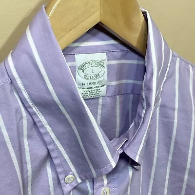 Brooks Brothers Shirt Mens L Purple Striped Milano Fit Performance Stretch • $28.95