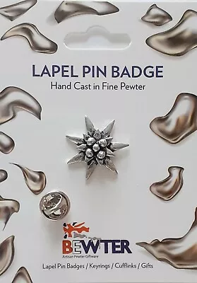 £6 • Buy Swiss Edelweiss Flower 22mm Lapel Pin Badge, British Pewter. Bag Hat Brooch C21