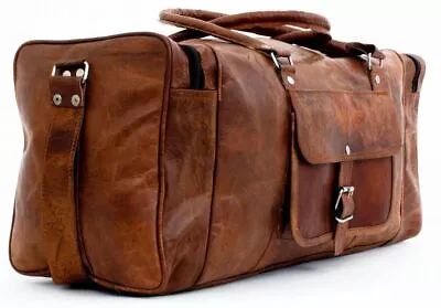 Travel Men's Leather Handmade Vintage Duffel Luggage Holdall Gym Overnight Bag • £40.80
