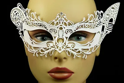 LASER CUT Metal Venetian Masquerade Costume Prom Party Wedding White Cat Mask  • $9.85