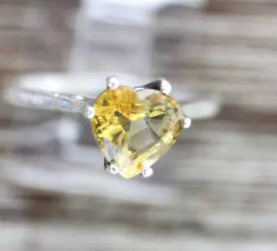 Vintage Citrine Heart Gemstone Sterling Silver 925 Ring Sz 7.75 Luxury • $32