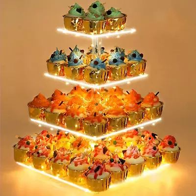 4 Tier Cupcake Stand Acrylic Tower Display With LED Light Premium Holder Dessert • $26.60