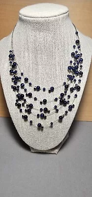 Vintage Multi-strand Blue Iridescent Beads And Crystals Necklace • $19.99