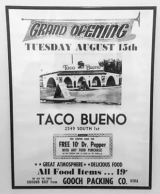 Poster - Taco Bueno Mexican Food Restaurant Abilene Tx Opening Day 22 X28  Print • $29.99