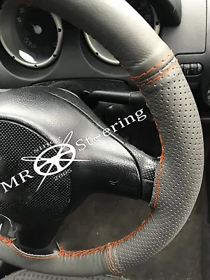 For Vauxhall Vectra B Grey Two Tone Leather Steering Wheel Cover Orange Stitch • $35.82
