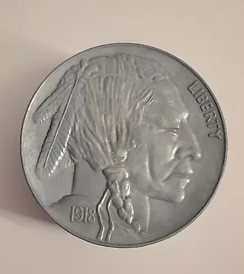 Vintage 1975 Buffalo Nickel Still Bank : Indian Head Coin 1913 Metal Piggy Bank • $25