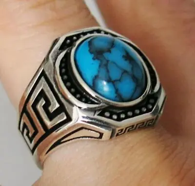 Solid 925 Sterling Silver Turkish Handmade Jewelry Turquoise Men's Ring • $54