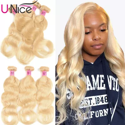 UNice Mongolian 613 Honey Blonde Body Wave 3 Bundles Human Hair Extensions Weave • $53.91