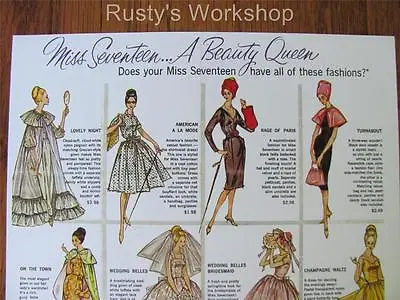 1961 Marx MISS SEVENTEEN Doll Fashions Flyer/ Leaflet/ Box INSERT (Reproduction) • $6.99
