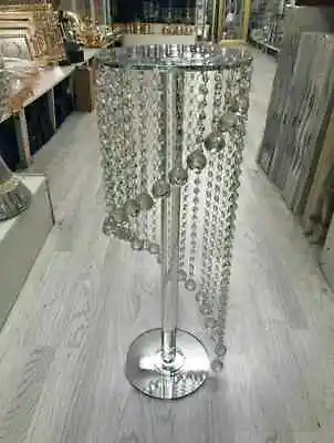 Crush Diamond 60cm Silver Mirrored Side Table Modern Glass Stand Sparkle Crystal • £59.99