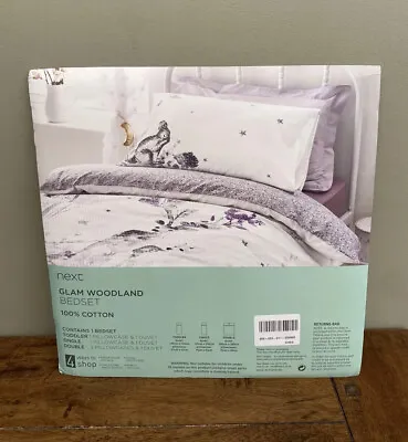 £17.99 • Buy Next Glam Woodland Deer Mouse White Purple Cotton Single Duvet Set Girls BNIP