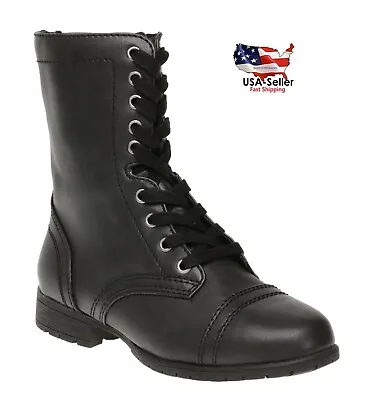 Womens Combat Lug Boots Size US 8 W Classy Style Dual Closure Zip & Lace Up New • $19.03